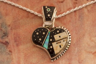 Calvin Begay Starry Night in the Pueblo Sterling Silver Heart Pendant